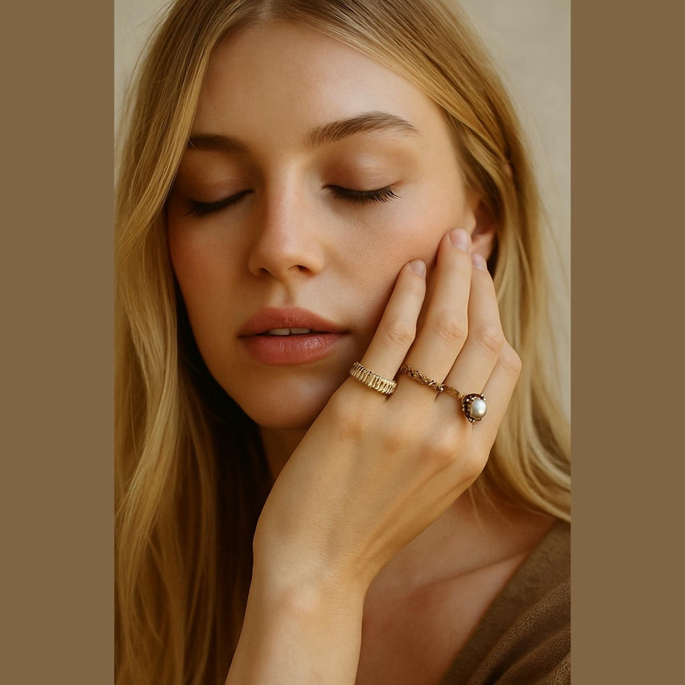 Unbranded Gold Tone Rings Set Pearl Pink Stones One Size